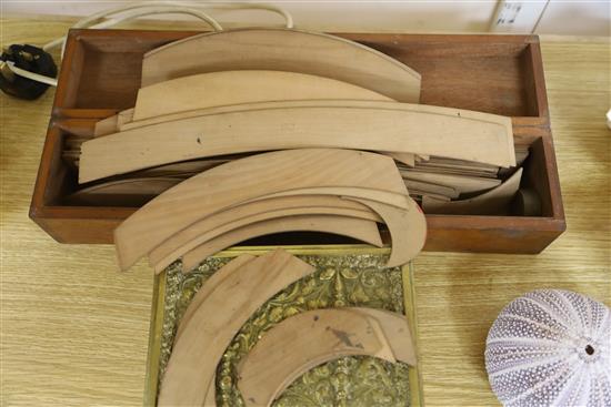 A decoy duck, a cast brass box and Stanley boxed French curve templates